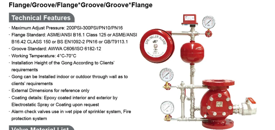 8 Inch DN200 Fire Sprinkler System Used Wet Alarm Check Valve Flange End Approved FM