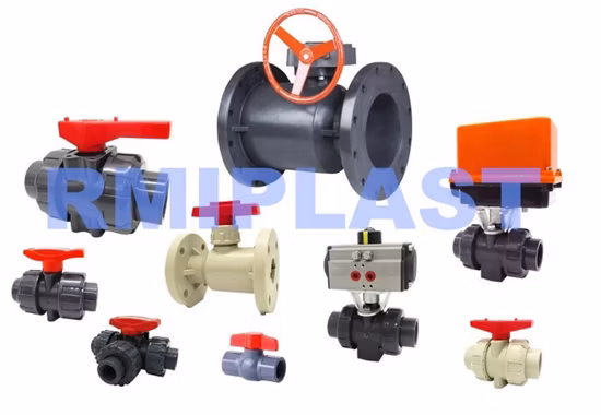 Plástico PVC PVDF PP Pph CPVC UPVC Palanca de mano Rueda dentada Vertedero Válvula de diafragma Válvula de mariposa/Brida Válvula de bola de unión verdadera/Válvula de retención de oscilación eléctrica neumática